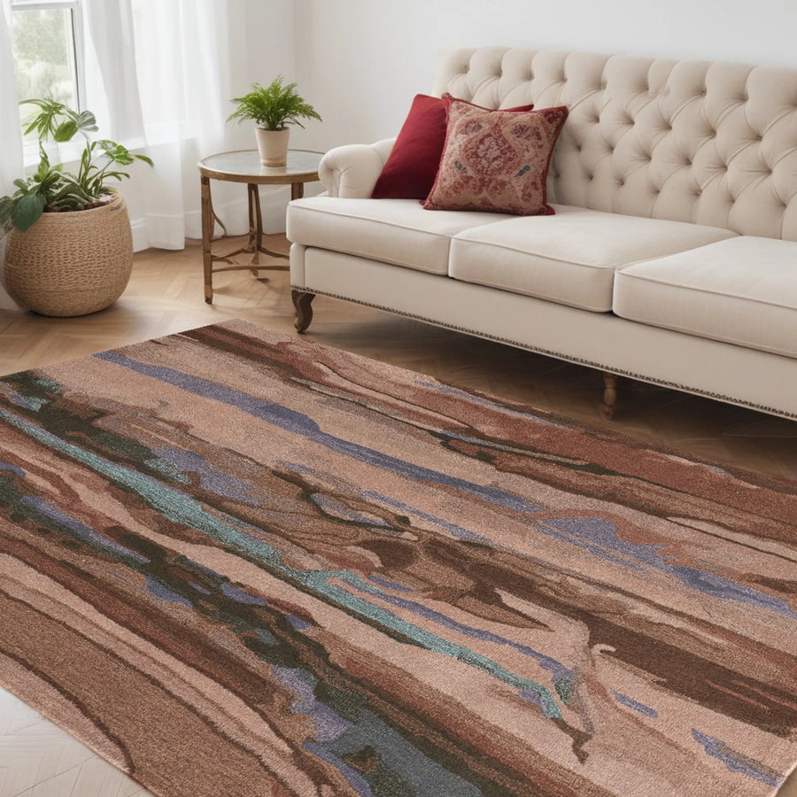 5′ X 8′ Red Pink and Blue Wool Abstract Hand Tufted Area Rug