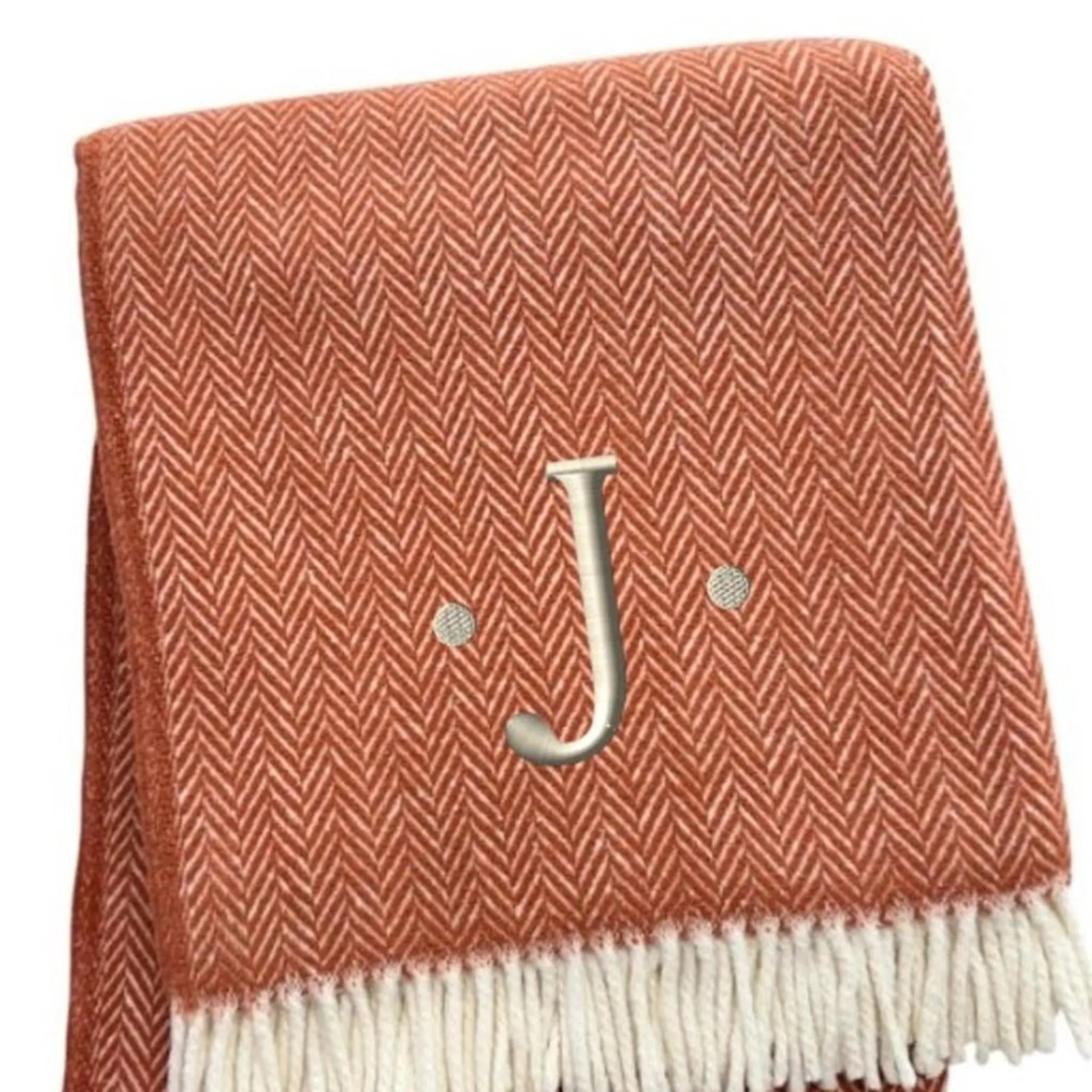 Herringbone Cotton Blend J Throw Blanket with Tassels And Embroidery — view 4