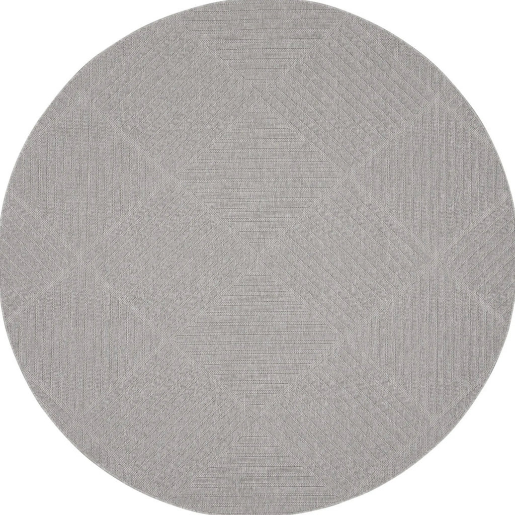 8′ Light Gray And Gray Round Geometric Indoor Outdoor Area Rug — view 4