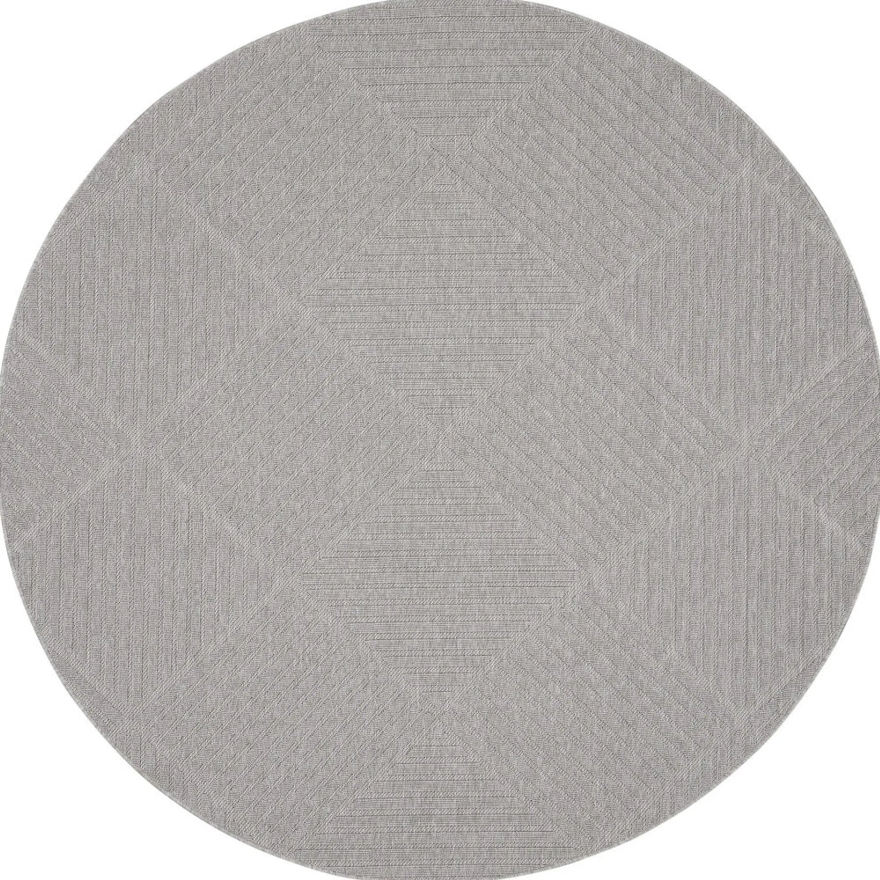 8′ Light Gray And Gray Round Geometric Indoor Outdoor Area Rug — view 4