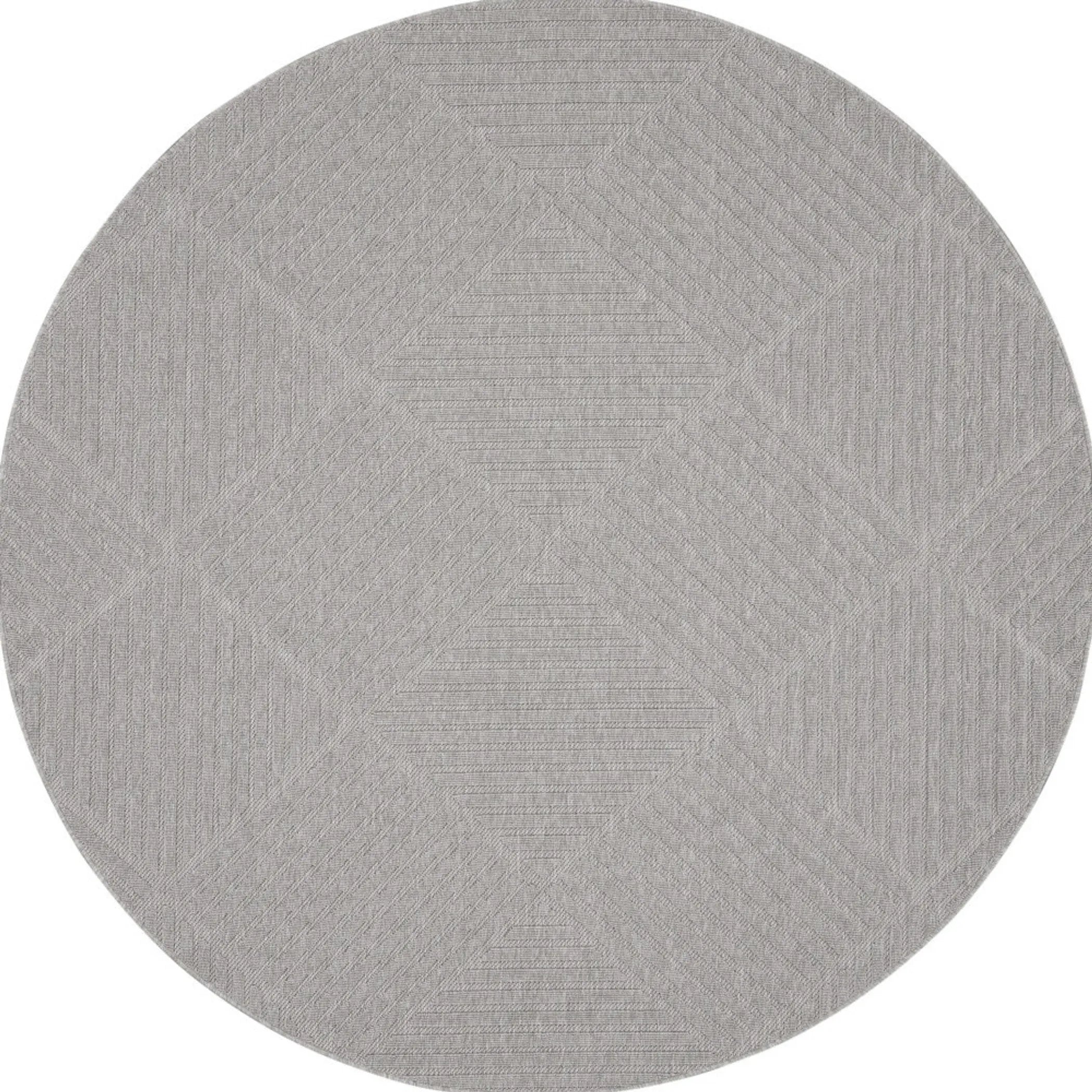 8′ Light Gray And Gray Round Geometric Indoor Outdoor Area Rug — view 4