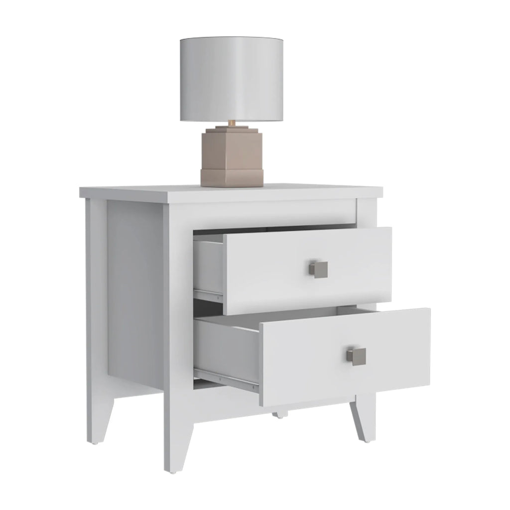 24″ White Two Drawer Faux Wood Nightstand — view 3