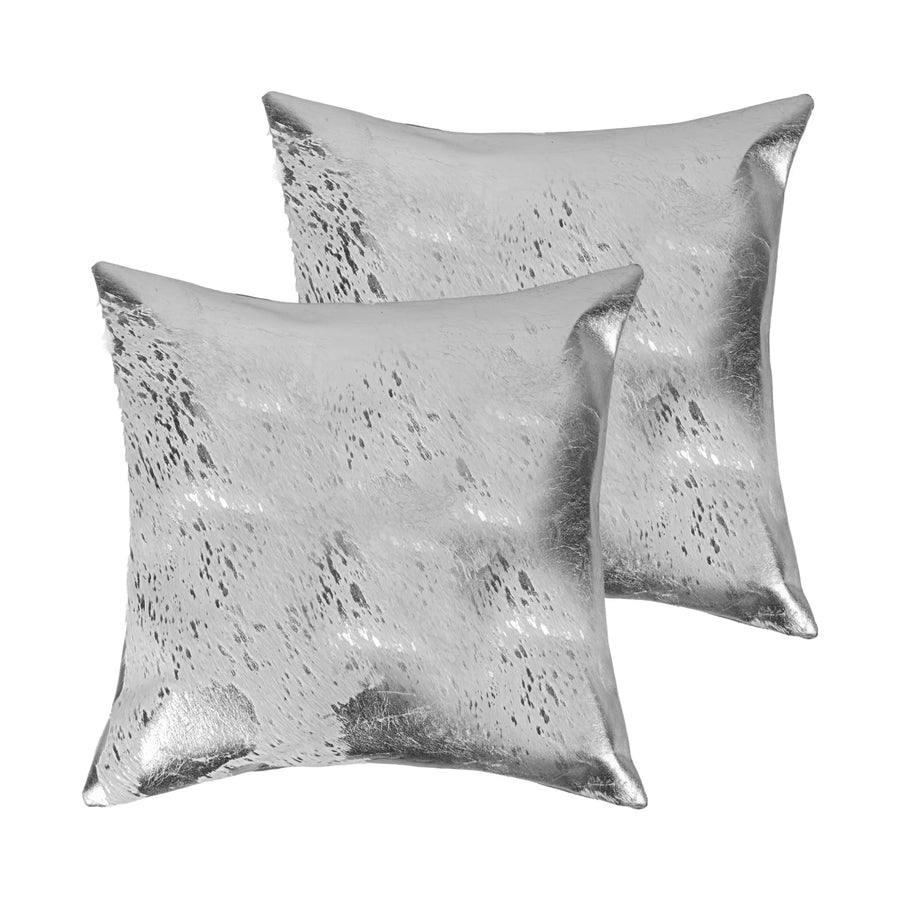 Set of Two 18″ Gray and Silver Abstract Cowhide Throw Pillows with Glitter — view 2