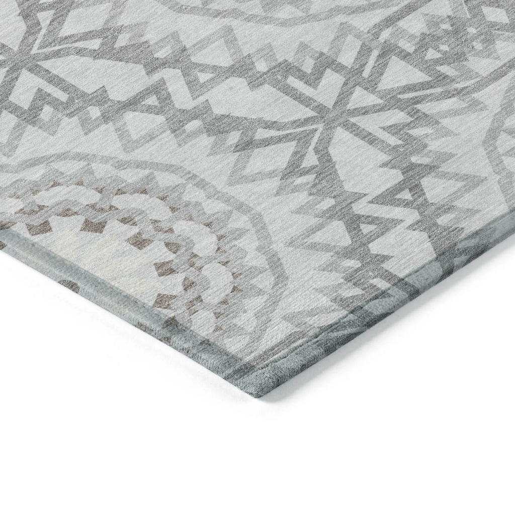 10′ X 14′ Silver Ivory And Gray Floral Medallion Washable Indoor Outdoor Area Rug — view 4