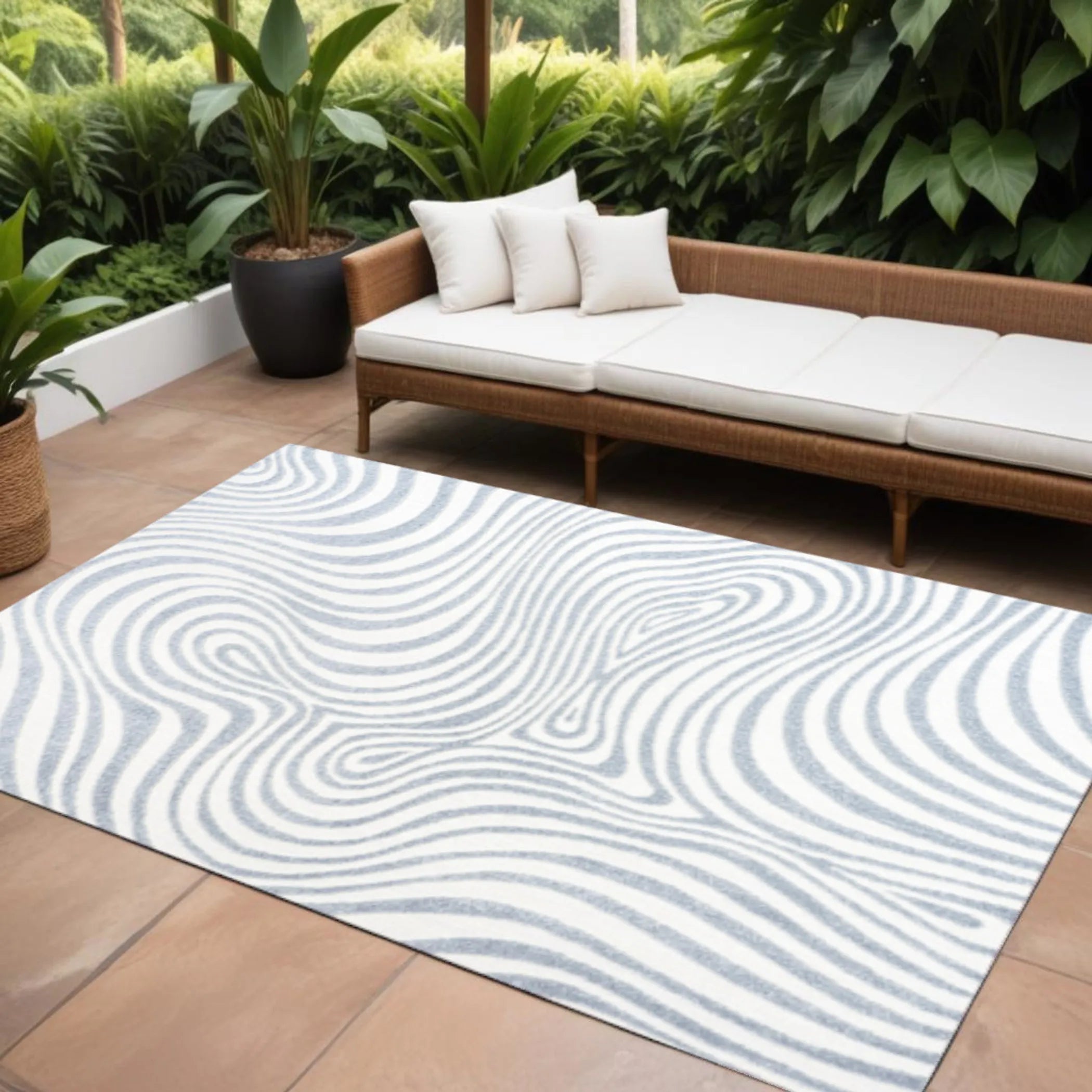 12′ X 15′ Light Blue And Ivory Abstract Indoor Outdoor Area Rug