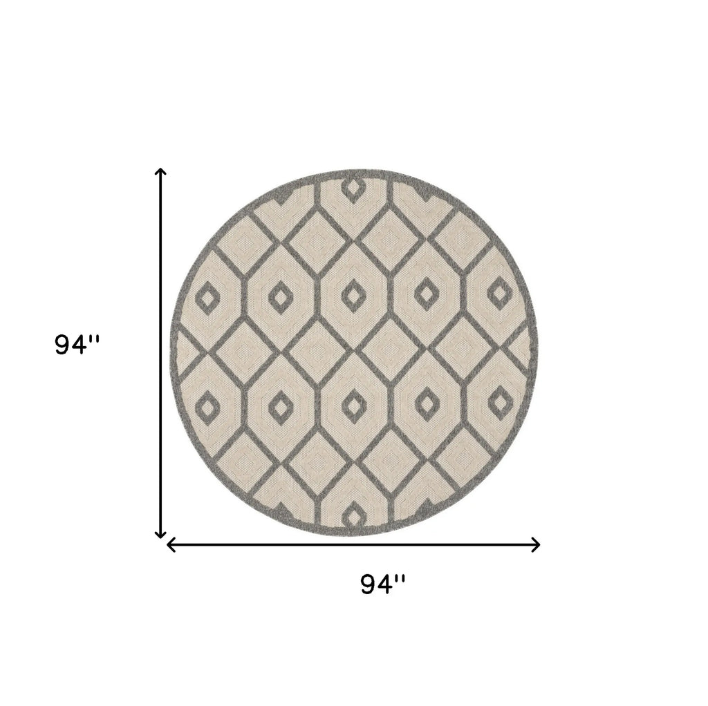 8′ Cream And Gray Round Geometric Indoor Outdoor Area Rug — view 2
