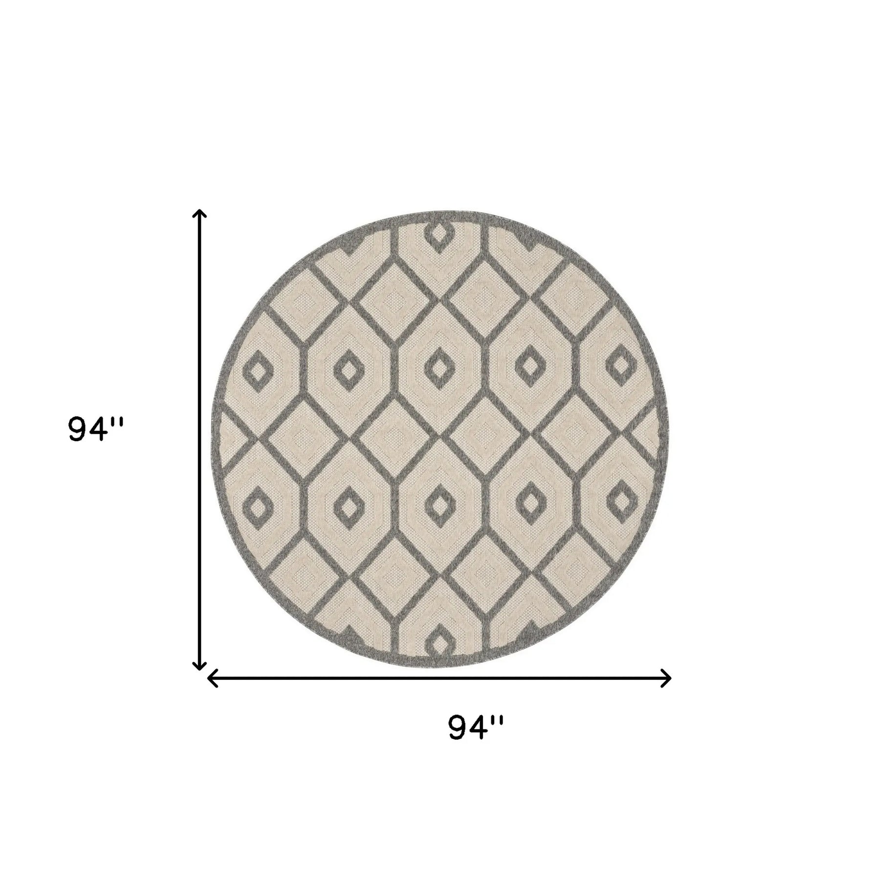 8′ Cream And Gray Round Geometric Indoor Outdoor Area Rug — view 2