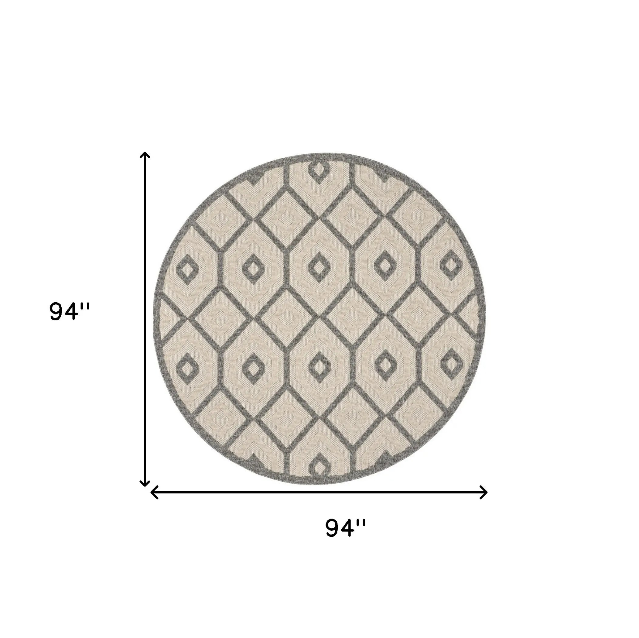 8′ Cream And Gray Round Geometric Indoor Outdoor Area Rug — view 2