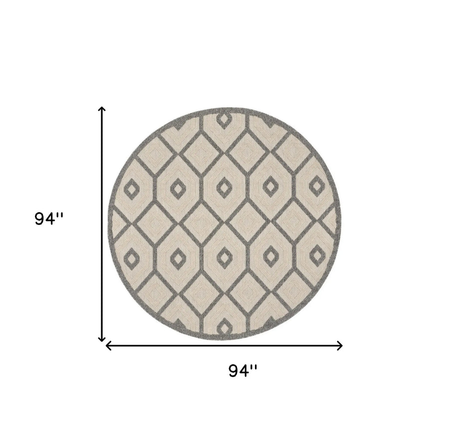 8′ Cream And Gray Round Geometric Indoor Outdoor Area Rug — view 2
