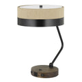 20″ Black Metal Two Light Desk Usb Table Lamp With Beige Drum Shade