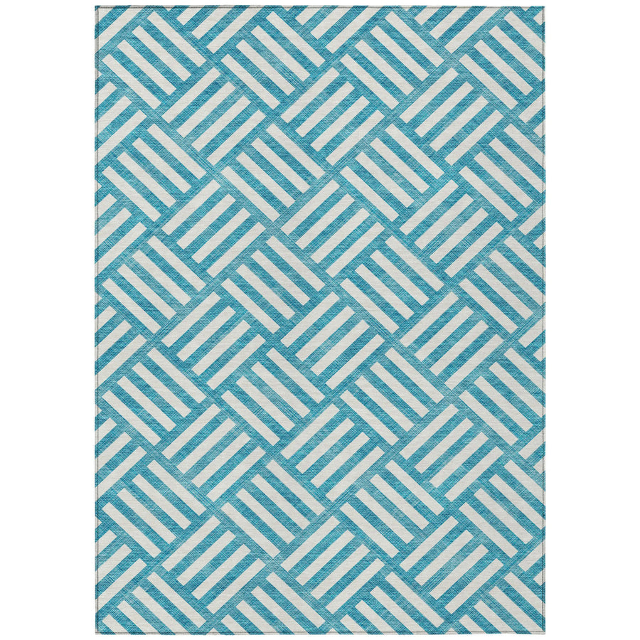 10′ X 14′ Teal Blue And Ivory Geometric Washable Indoor Outdoor Area Rug — view 2