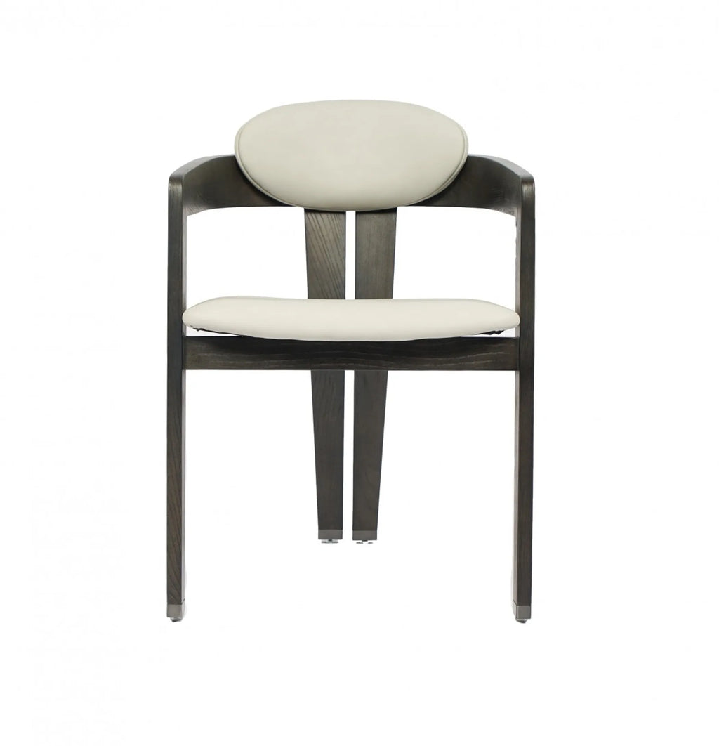 Light Gray And Dark Gray Upholstered Faux Leather Open Back Dining Arm Chair — view 3