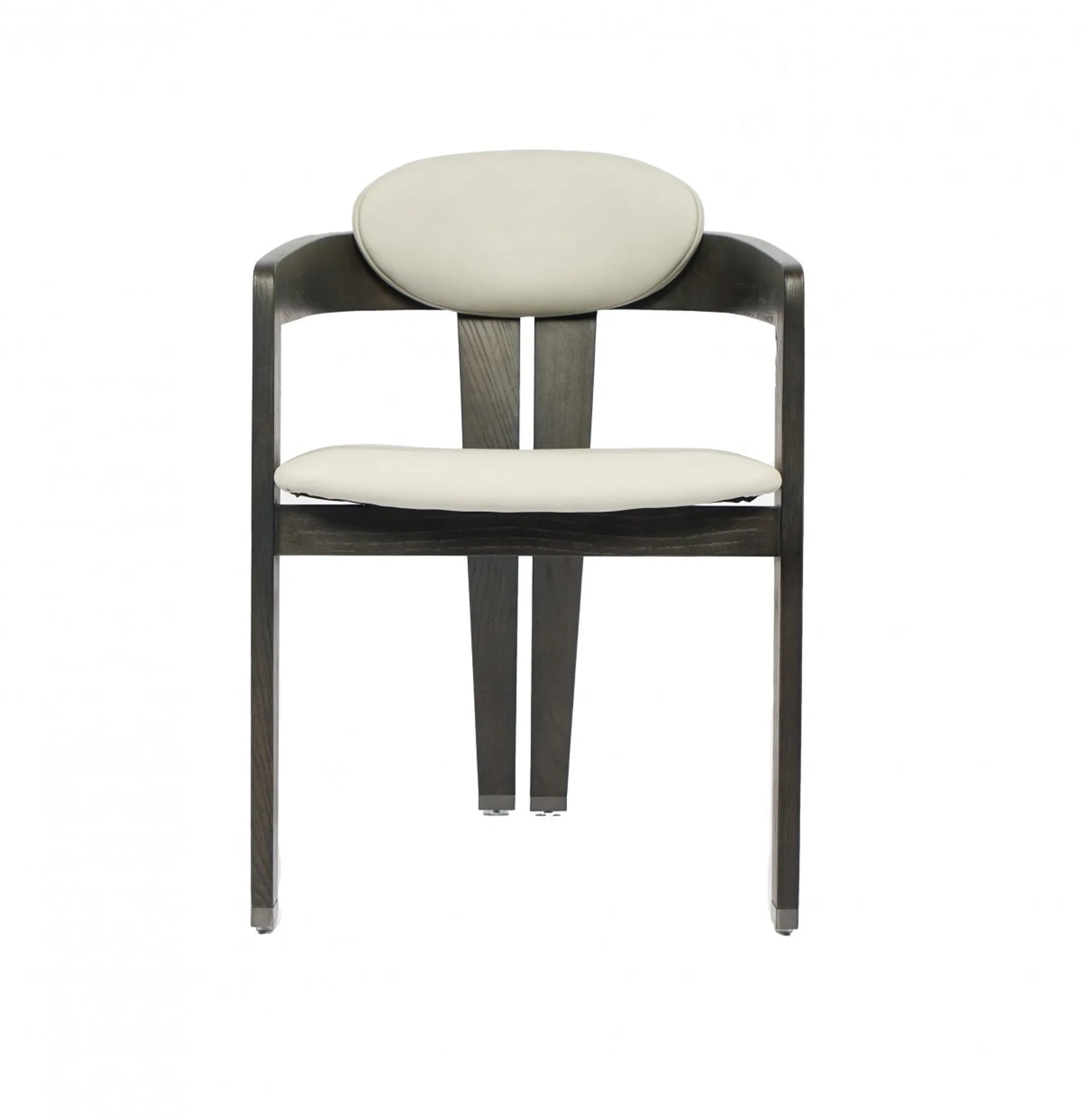 Light Gray And Dark Gray Upholstered Faux Leather Open Back Dining Arm Chair — view 3
