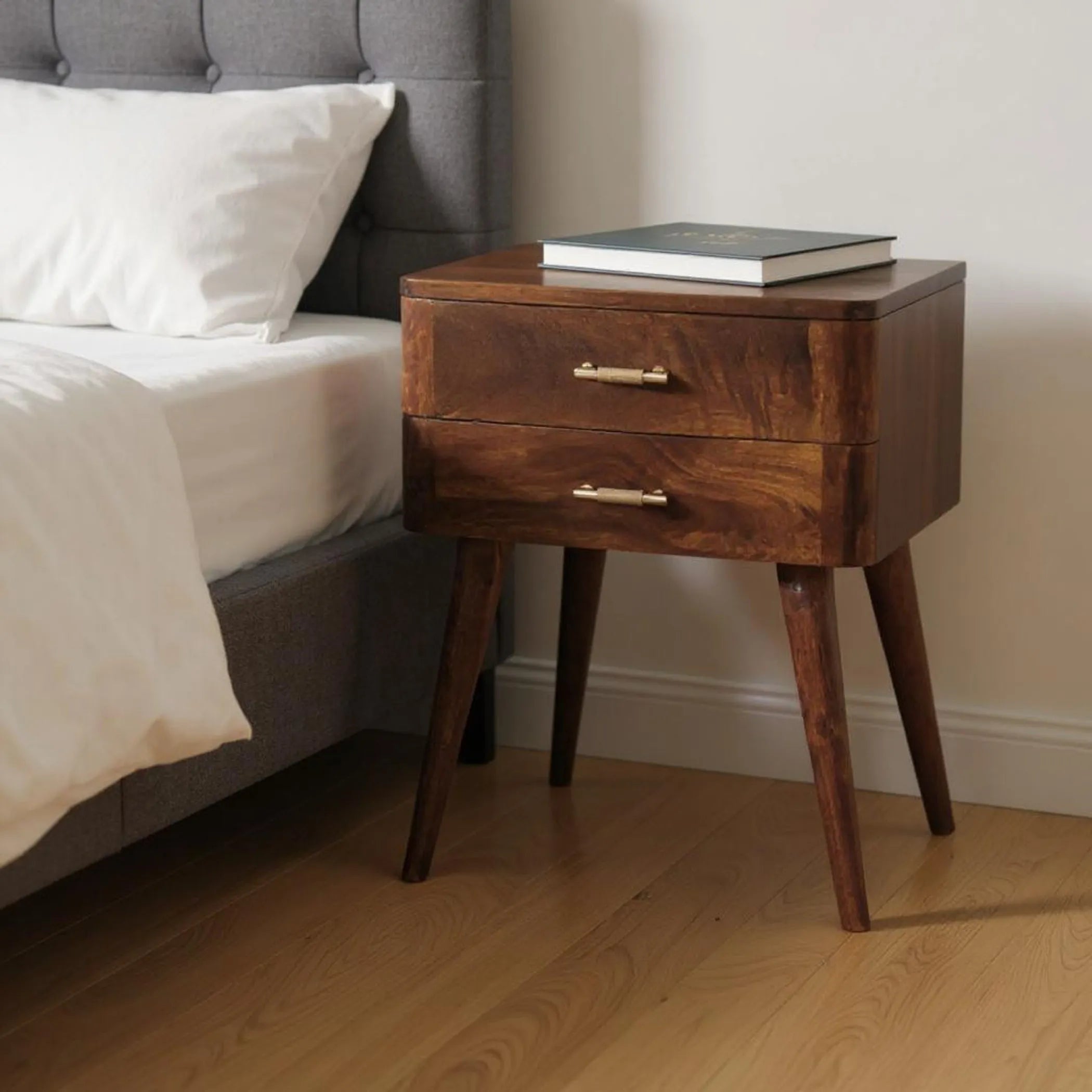 Solid Wood Two Drawer Nightstand — view 2