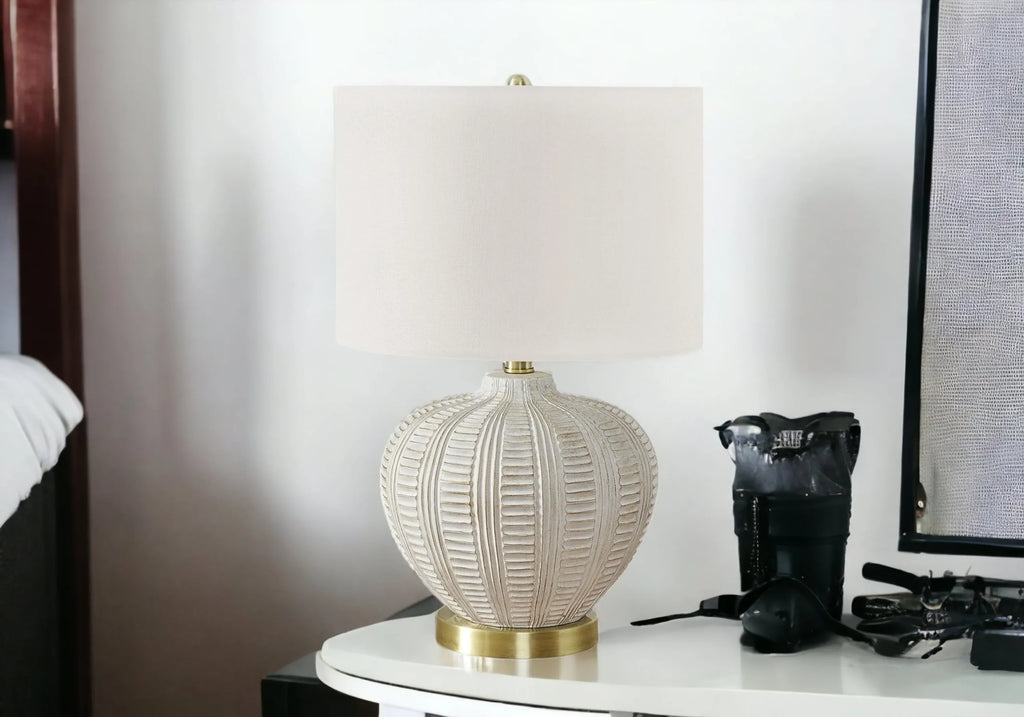 21″ Gold and White Urn Table Lamp With Ivory Drum Shade — view 2