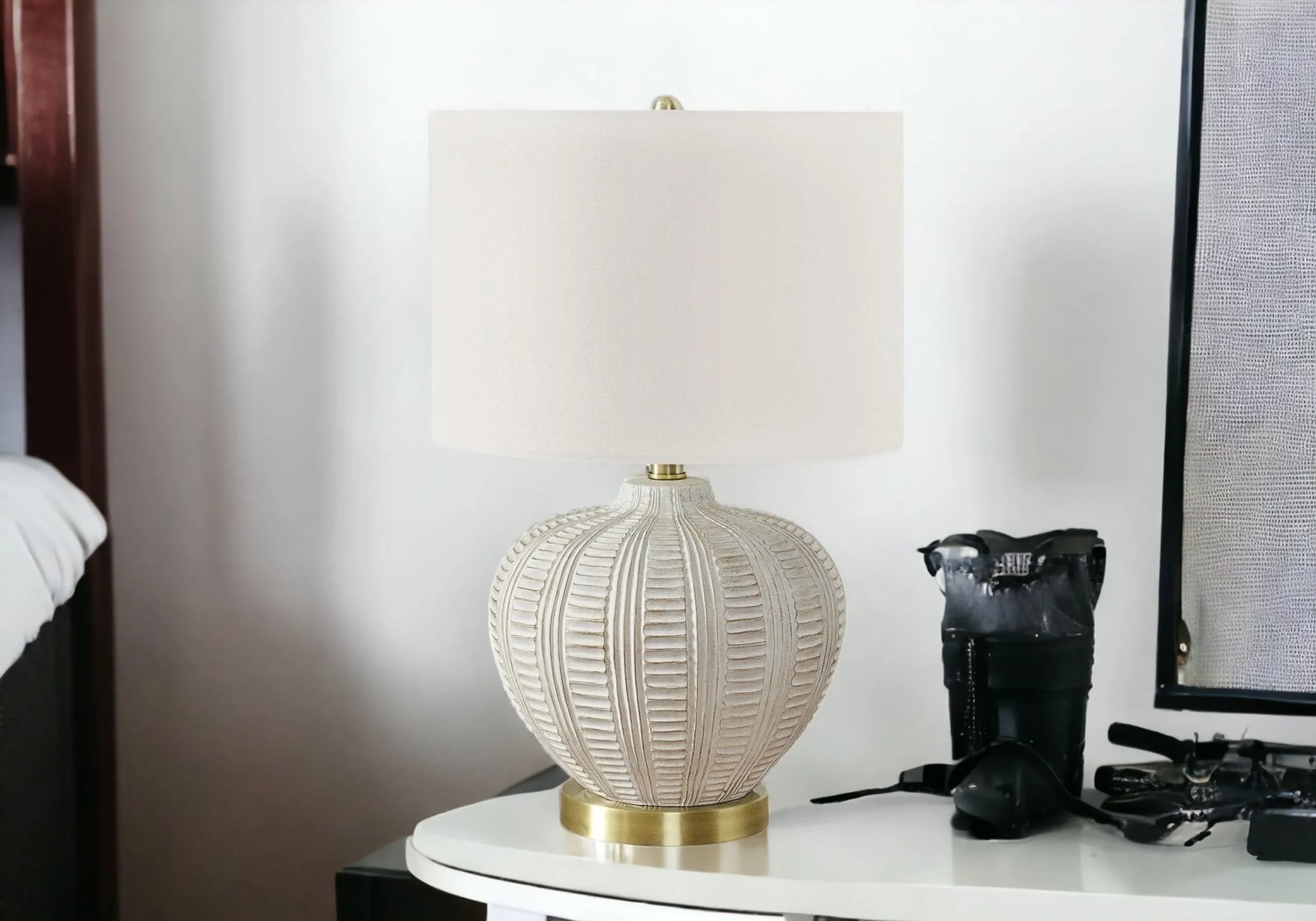21″ Gold and White Urn Table Lamp With Ivory Drum Shade — view 2