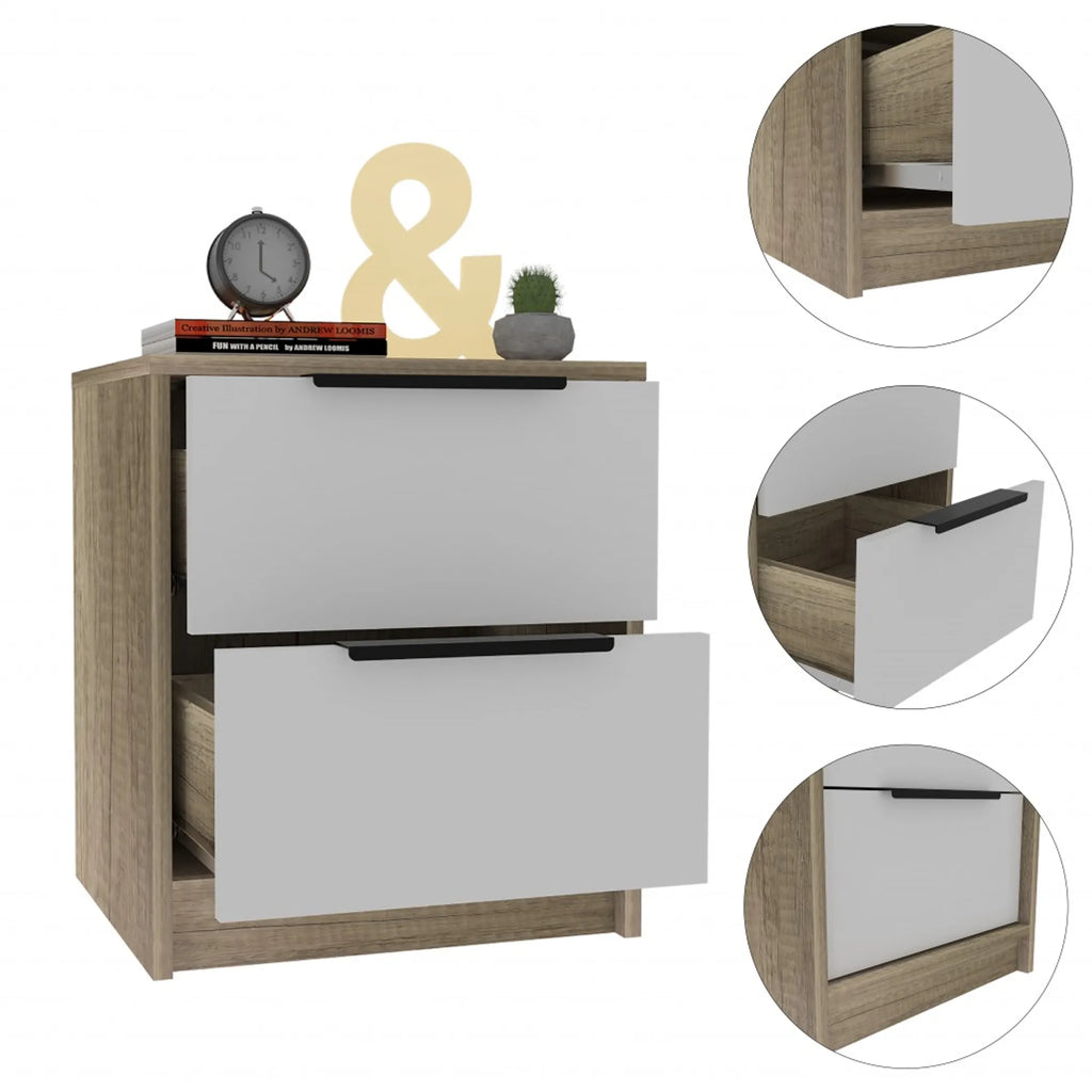Mod Light Oak and White Two Drawer Nightstand — view 4