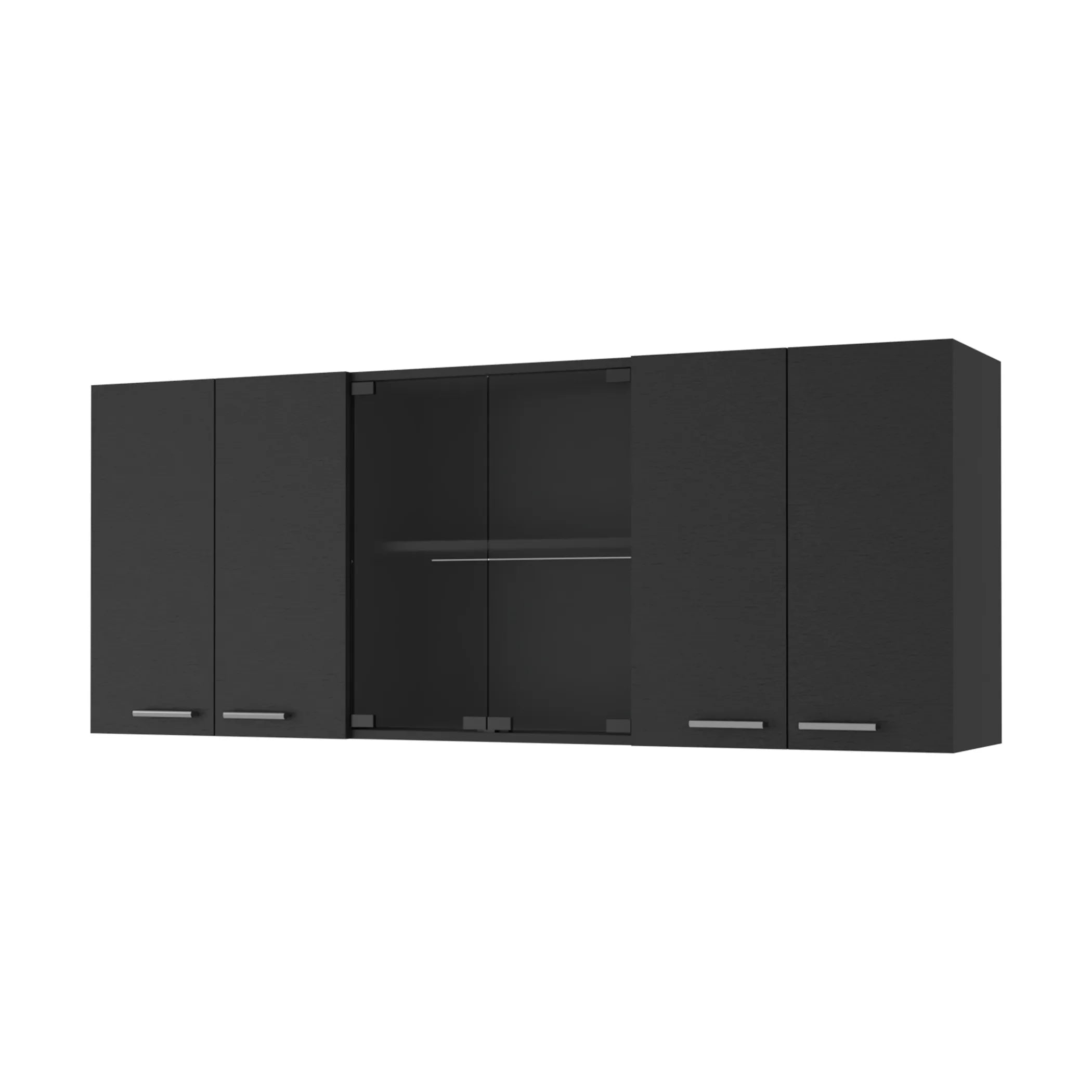 59″ Black Wood Wall Mounted China Cabinet With Six Doors — view 2