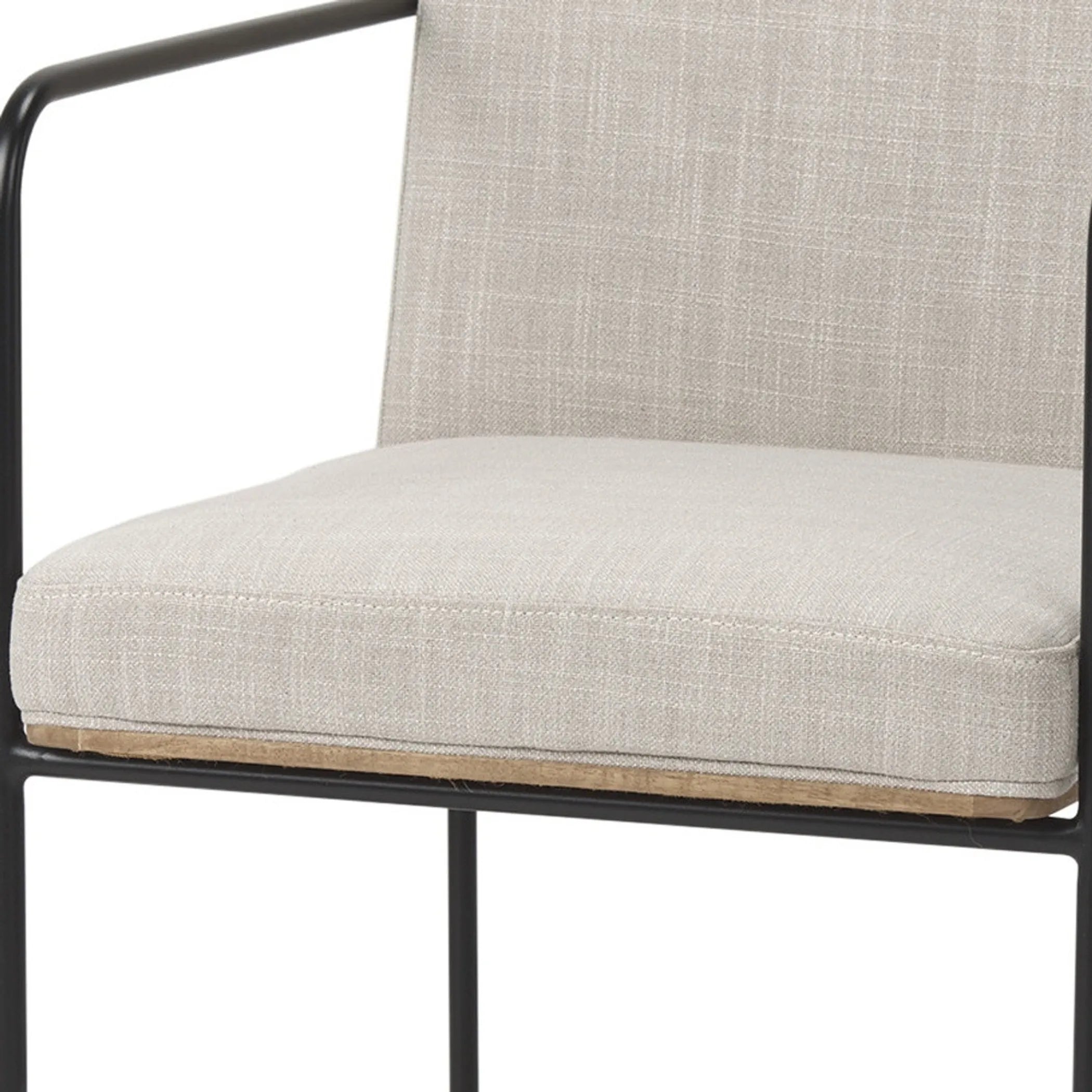 Beige and Black Upholstered Cushion And Metal Dining Arm Chair — view 3