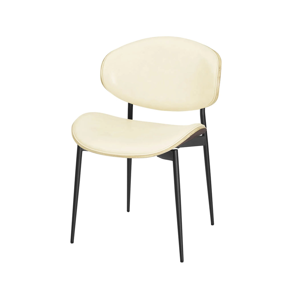 Set of Two Off White And Black Upholstered Faux Leather Curved Back Dining Side Chairs — view 3