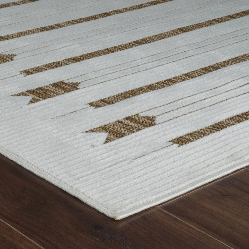 6′ X 9′ Beige and Brown Geometric Distressed Indoor Outdoor Area Rug — view 4