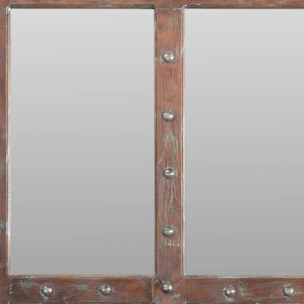 60″ Wood Brown Rustic Solid Wood Window Pane Framed Accent Mirror — view 4