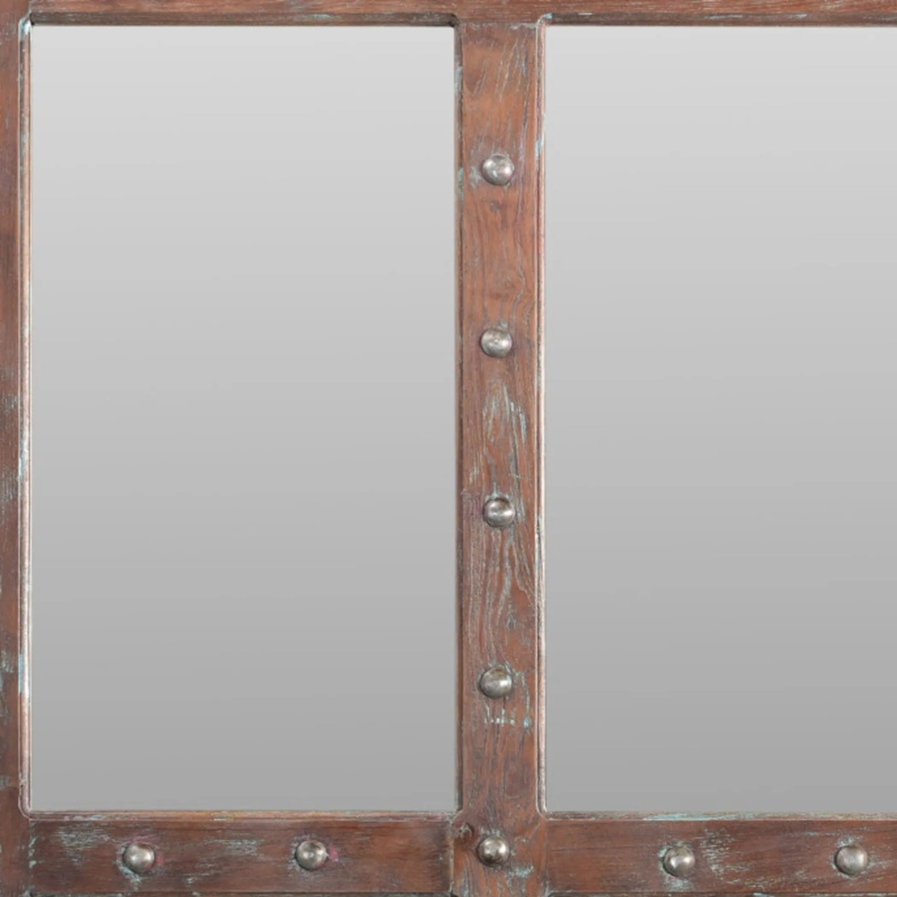 60″ Wood Brown Rustic Solid Wood Window Pane Framed Accent Mirror — view 4