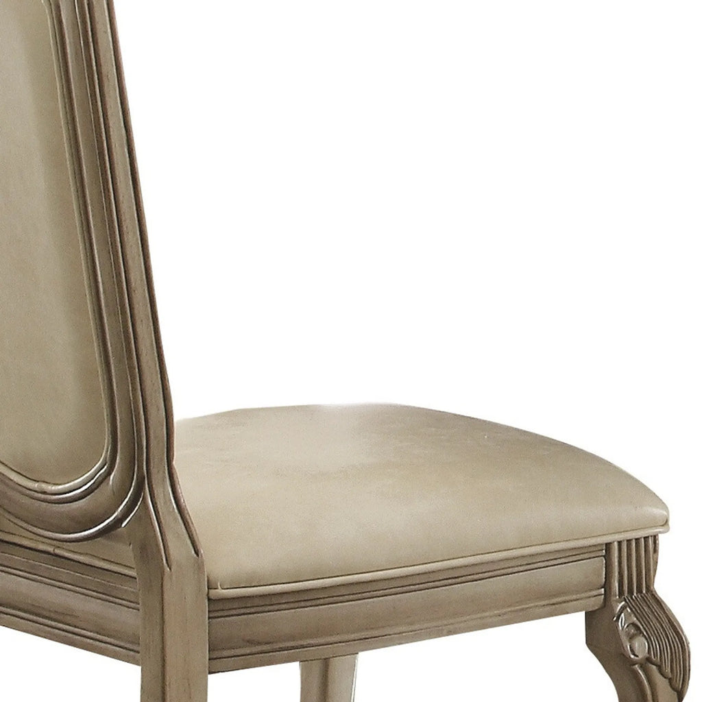 Set of Two Antiqued White Upholstered Faux Leather Dining Side Chairs — view 4