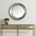 Champagne Dark Metal Wood Round Framed Accent Mirror