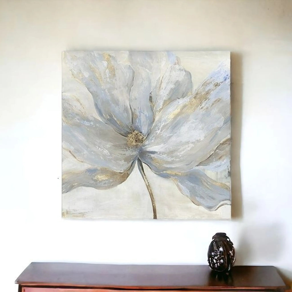 Soft Blue And Grey Flower With Gold Details Unframed Print Wall Art — view 3