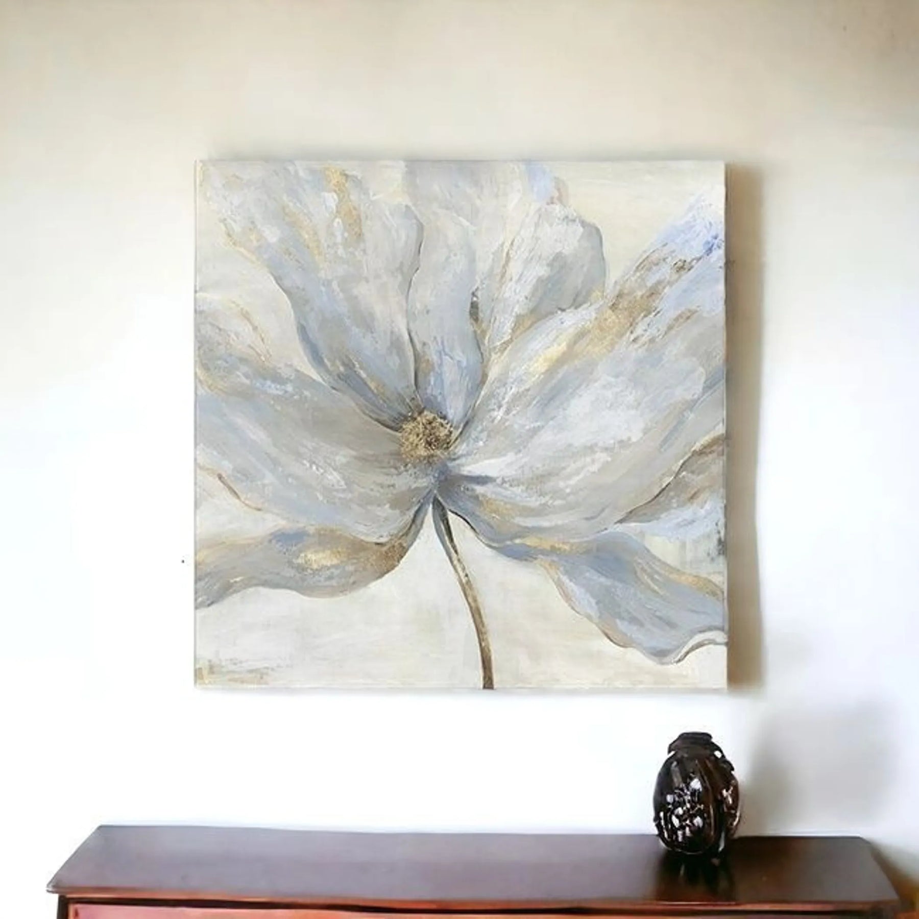 Soft Blue And Grey Flower With Gold Details Unframed Print Wall Art — view 3
