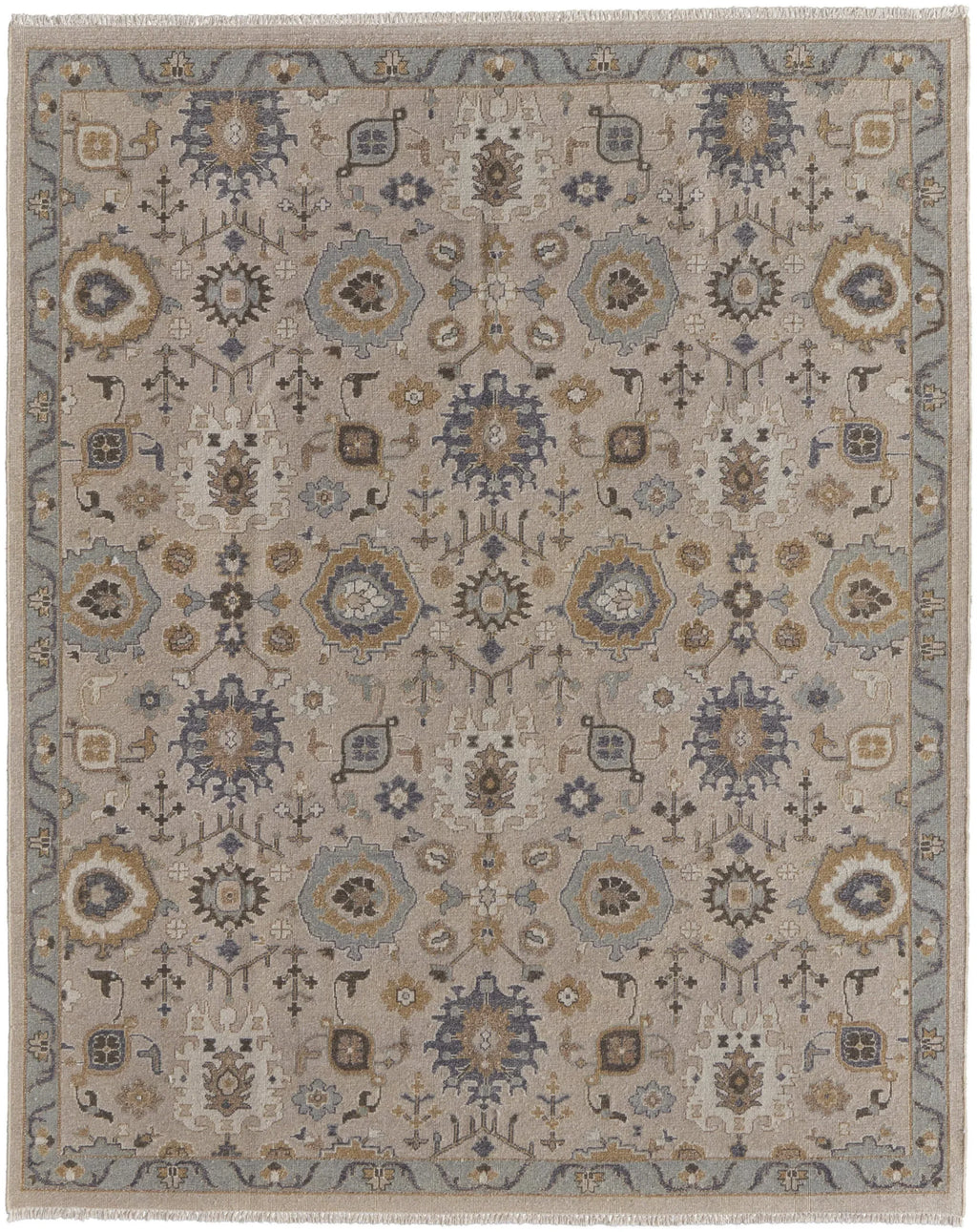 8′ X 10′ Tan Brown and Gray Wool Oriental Hand Knotted Area Rug With Fringe — view 4