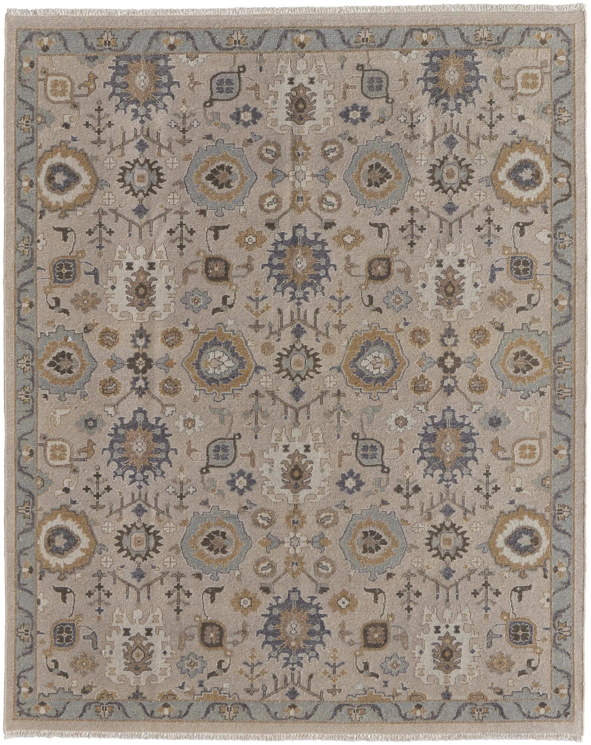 8′ X 10′ Tan Brown and Gray Wool Oriental Hand Knotted Area Rug With Fringe — view 4