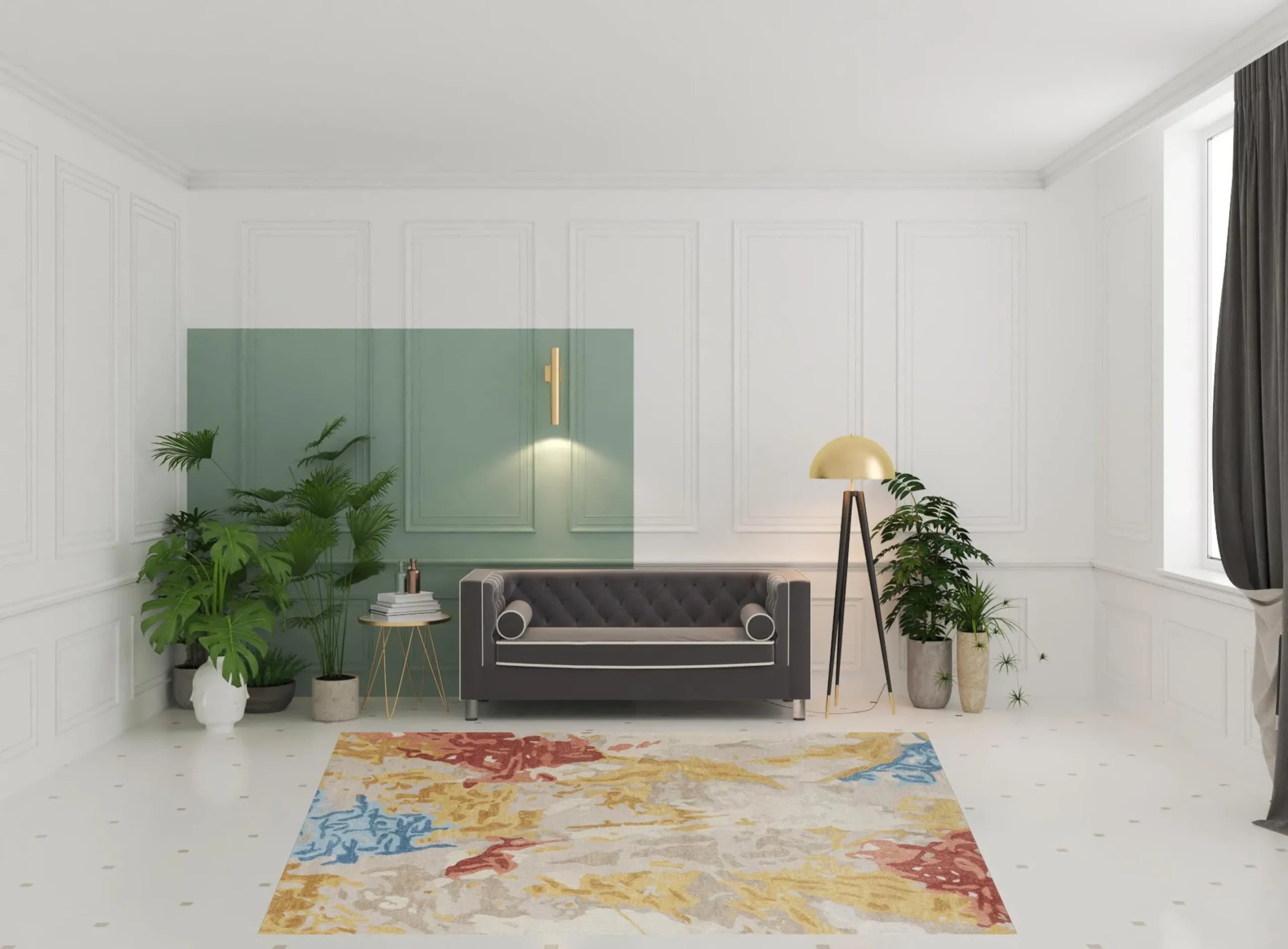 8′ X 10′ Ivory Yellow And Blue Wool Abstract Tufted Handmade Stain Resistant Area Rug — view 2