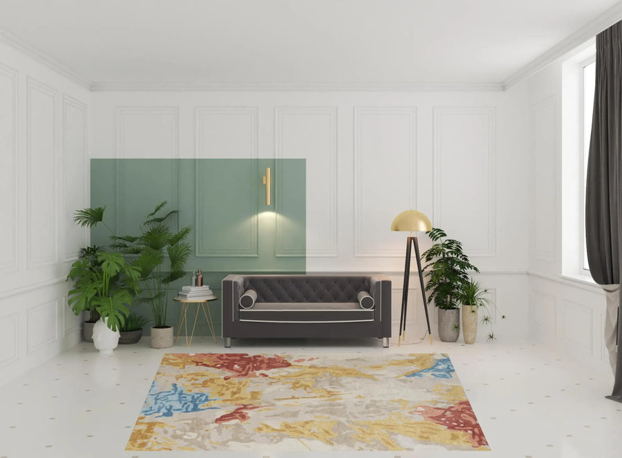 8′ X 10′ Ivory Yellow And Blue Wool Abstract Tufted Handmade Stain Resistant Area Rug — view 2