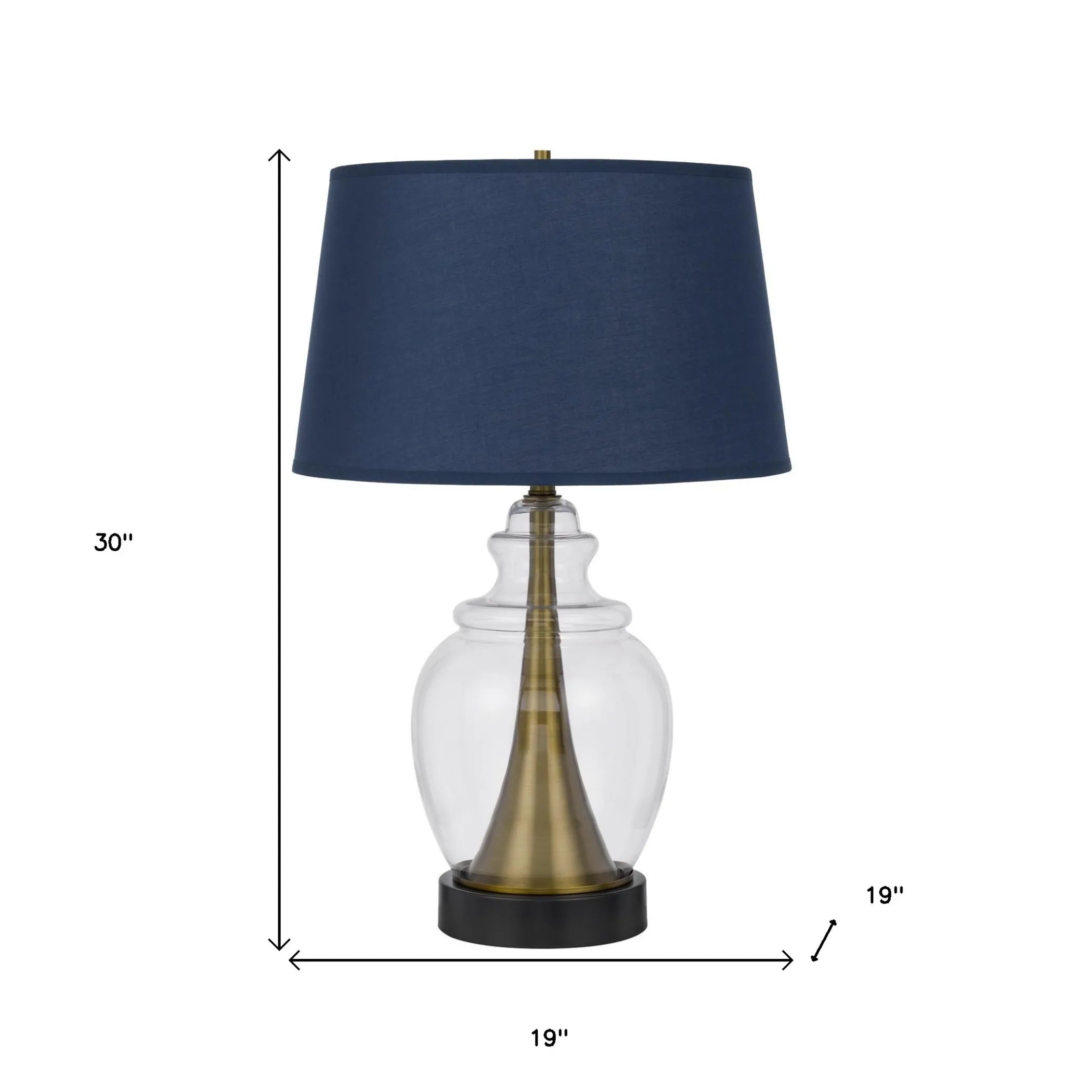 30″ Black Metal Urn Table Lamp With Navy Blue Empire Shade — view 4