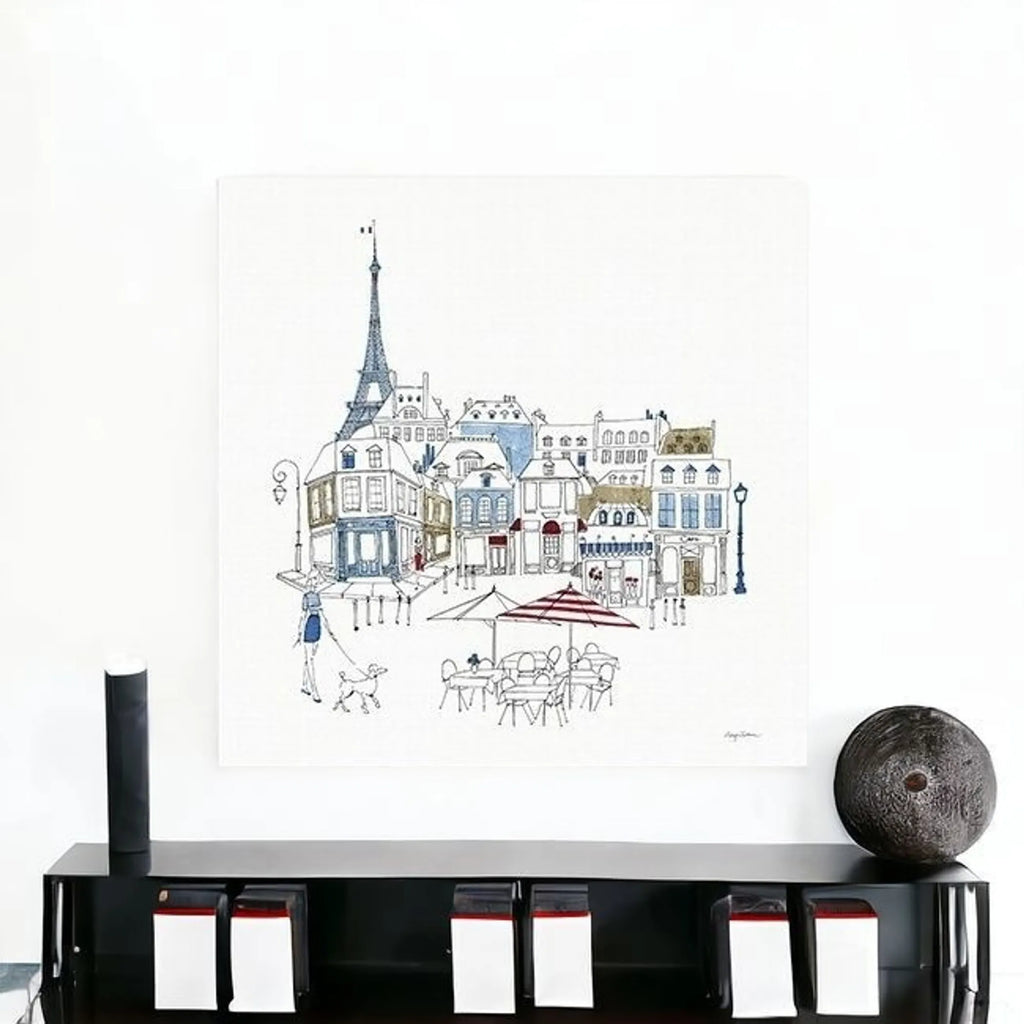 French Caf With Red And Blue Accents Unframed Print Wall Art — view 3