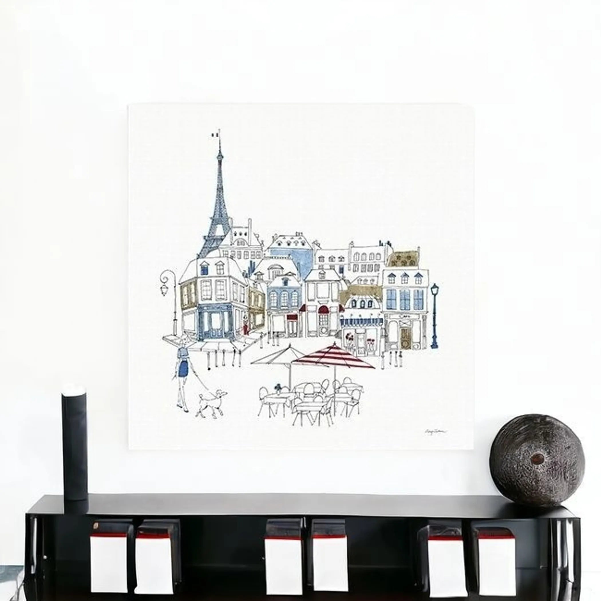 French Caf With Red And Blue Accents Unframed Print Wall Art — view 3