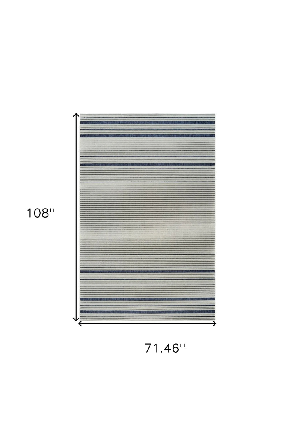 6′ X 9′ Blue and Cream Striped Distressed Indoor Outdoor Area Rug — view 3