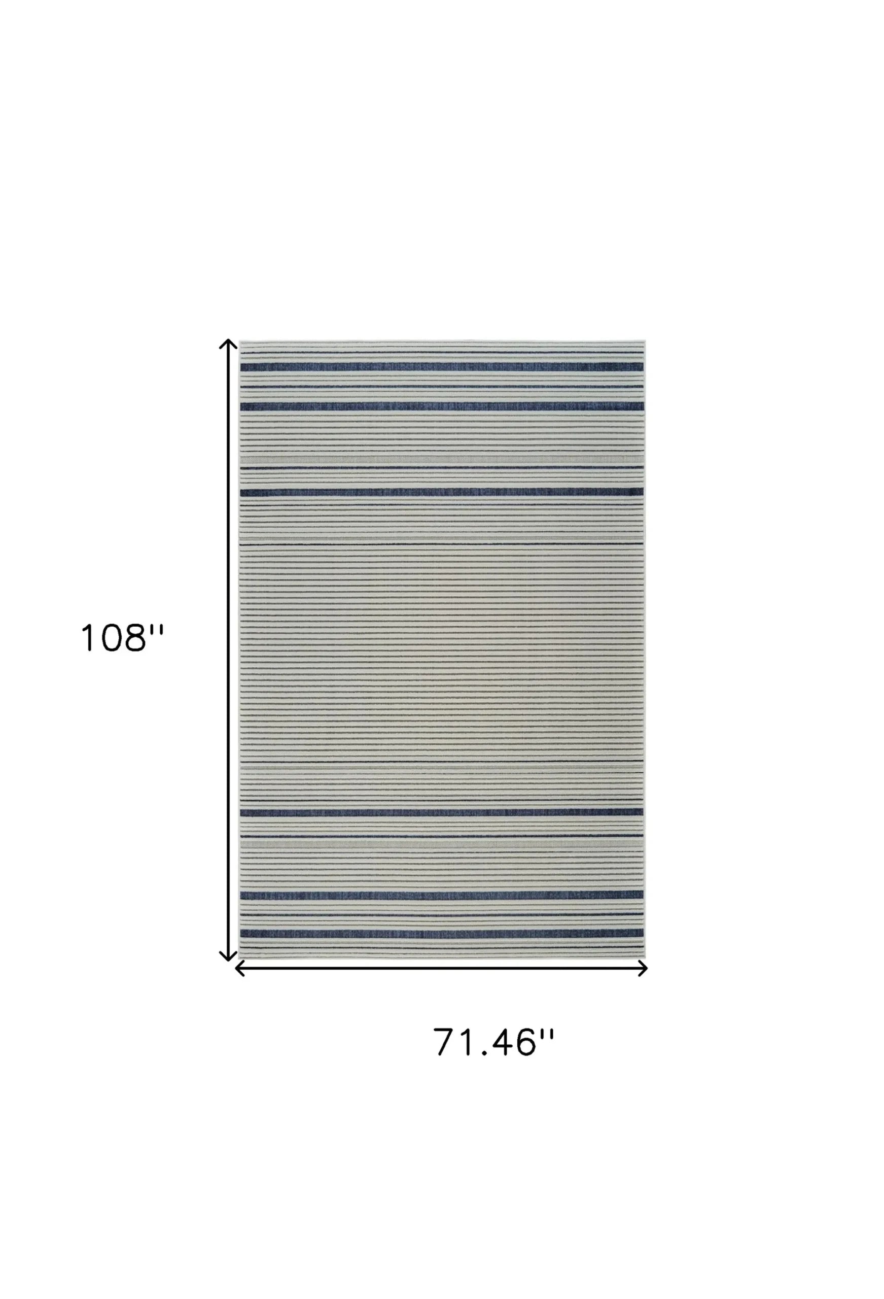6′ X 9′ Blue and Cream Striped Distressed Indoor Outdoor Area Rug — view 3