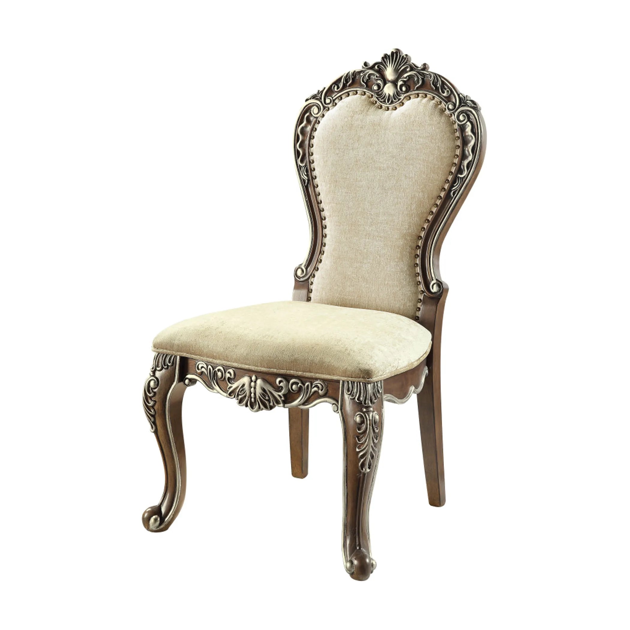 Set of Two Upholstered Chenille And Solid Wood Dining Side Chairs — view 3