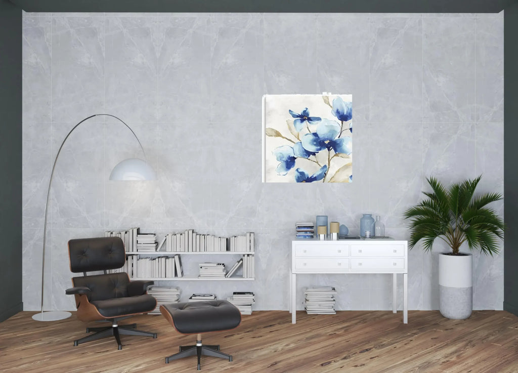 40″ x 40″ Watercolor Shades of Blue Floral Canvas Wall Art — view 3