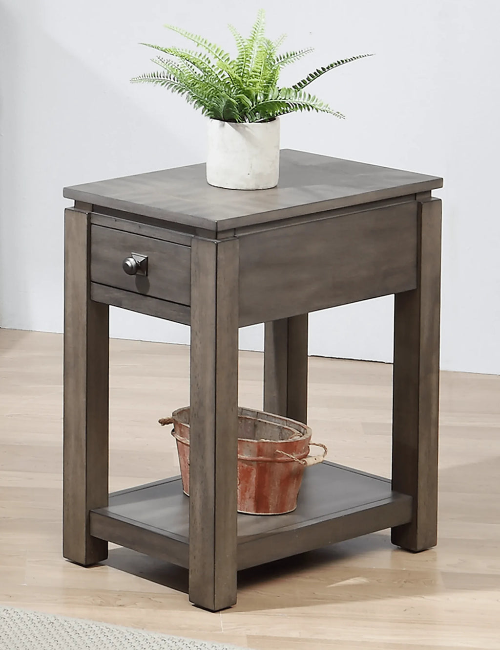 Sunset Trading Shades of Gray Narrow End Table with Drawer and Shelf — view 2