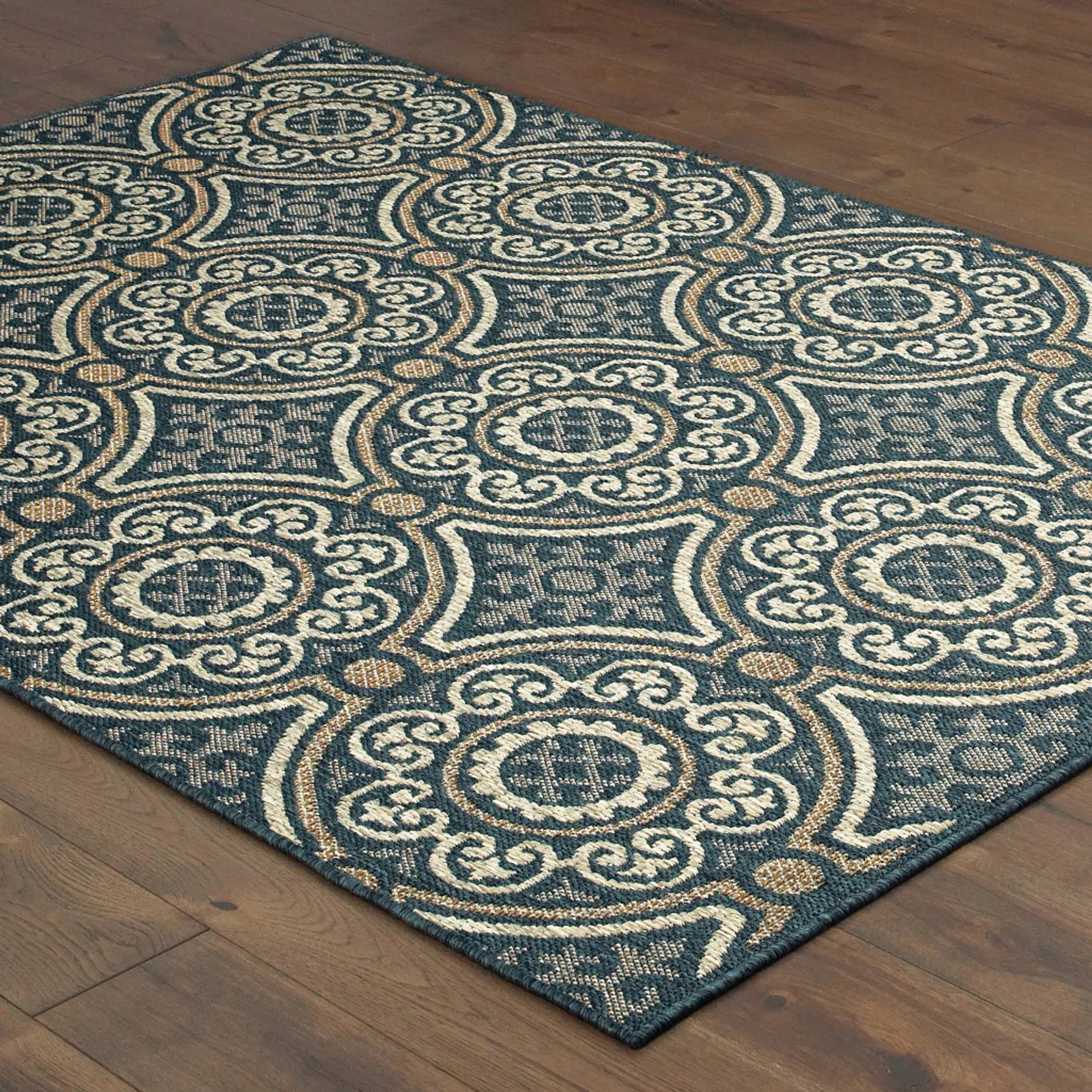 8′ x 10′ Blue and Gray Geometric Stain Resistant Indoor Outdoor Area Rug — view 4