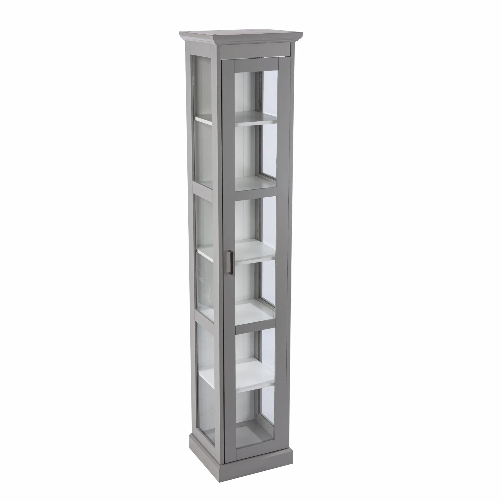 Gray Cornice Molding Curio with Glass Door — view 2