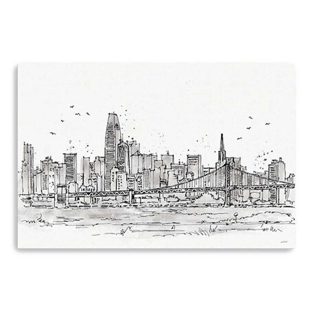 Monochrome City Skyline Sketch Unframed Print Wall Art — view 4