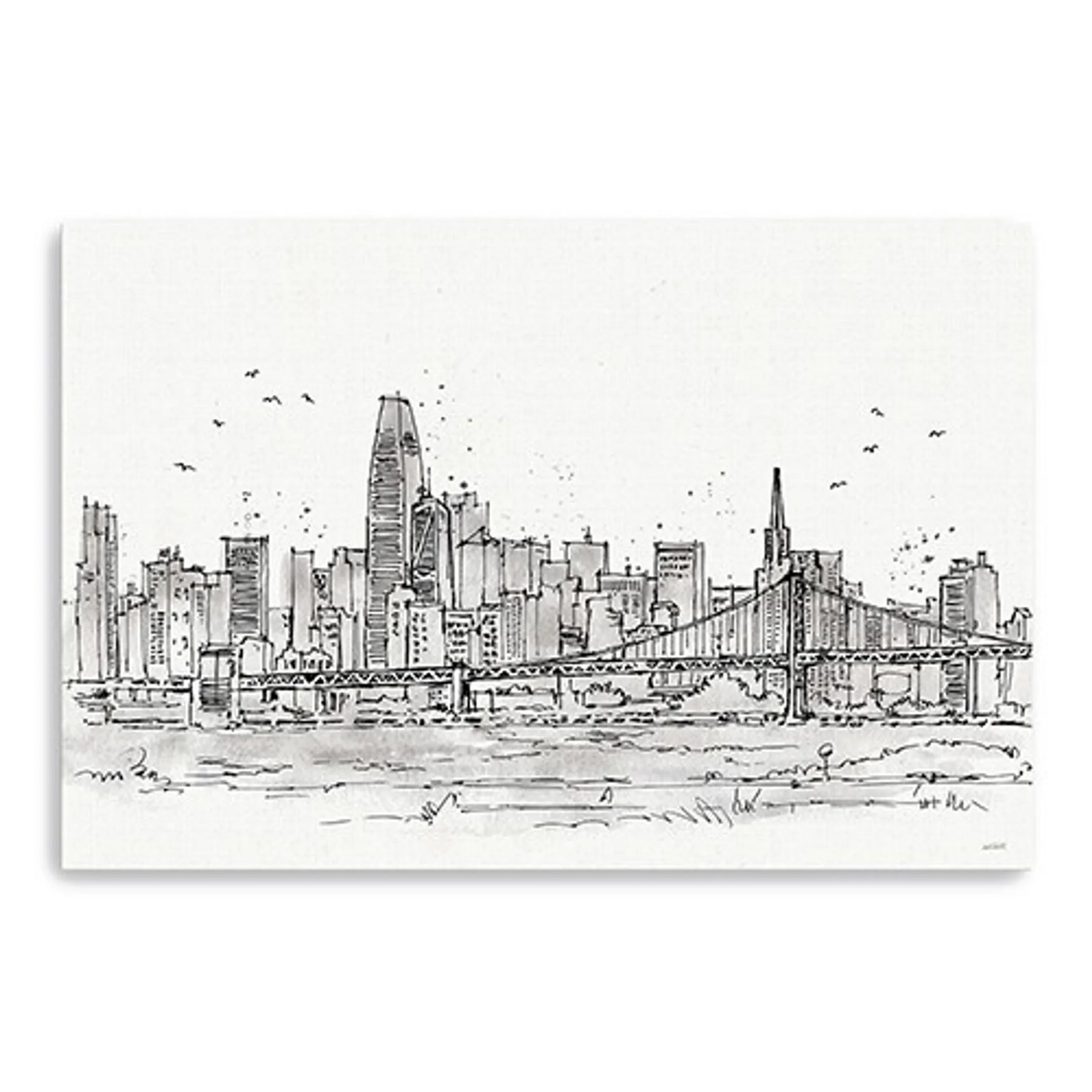 Monochrome City Skyline Sketch Unframed Print Wall Art — view 4