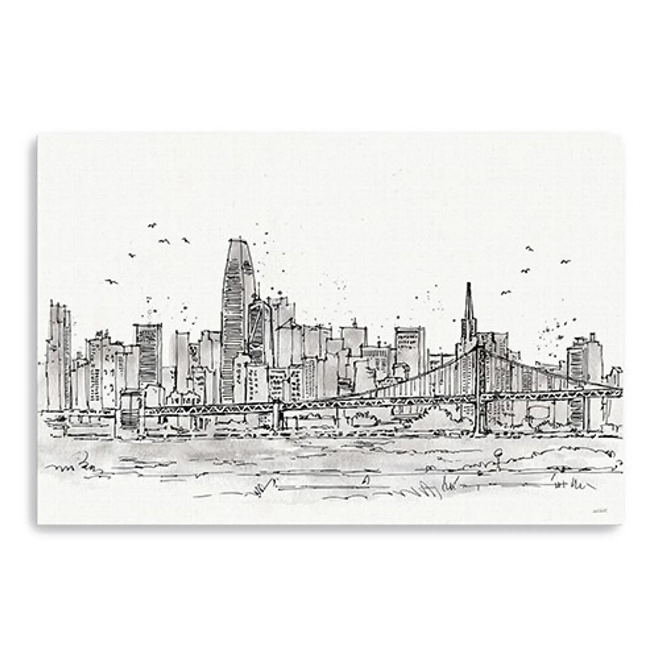 Monochrome City Skyline Sketch Unframed Print Wall Art — view 4