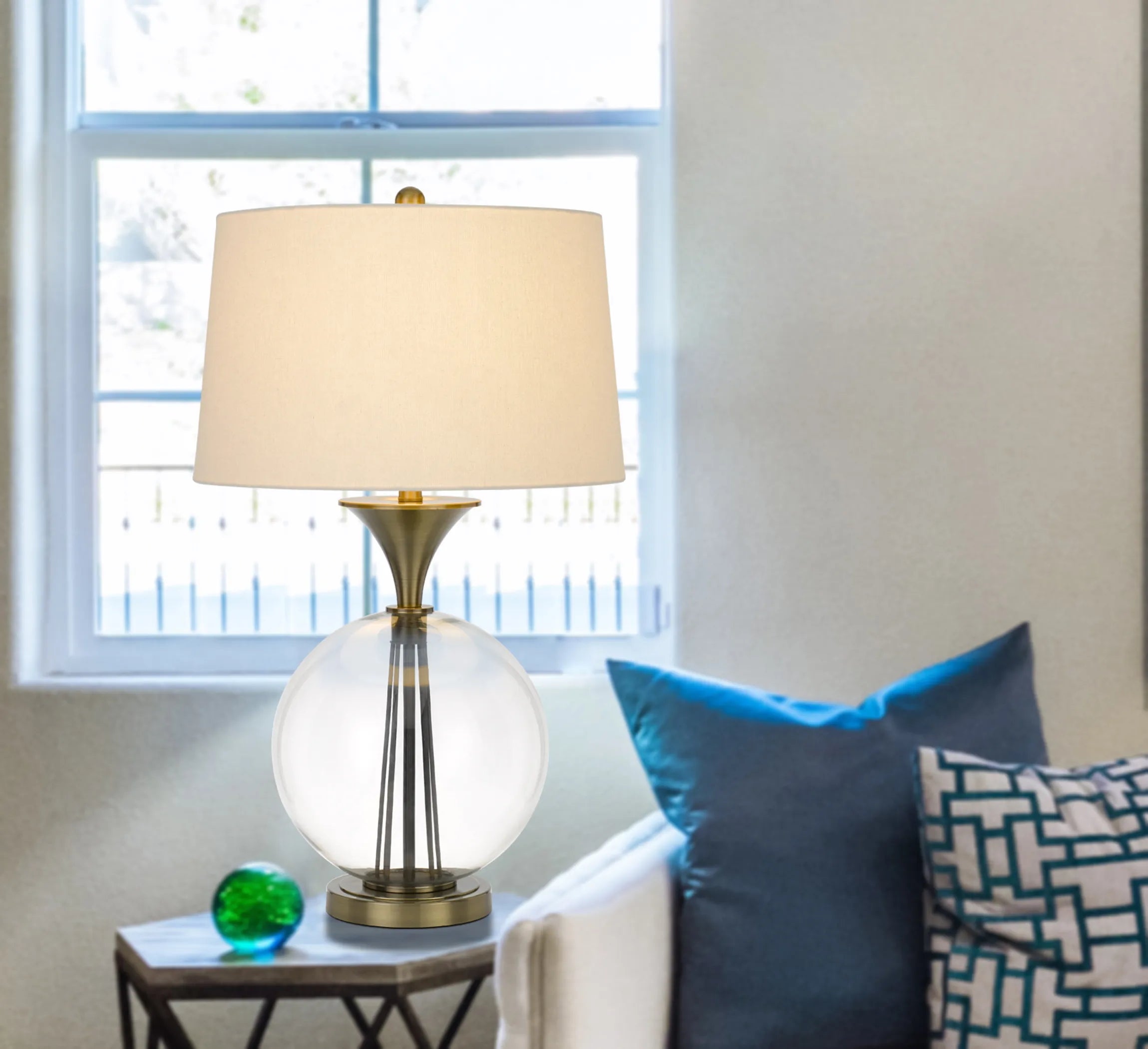 31″ Bronze Metal Globe Table Lamp With White Empire Shade — view 4