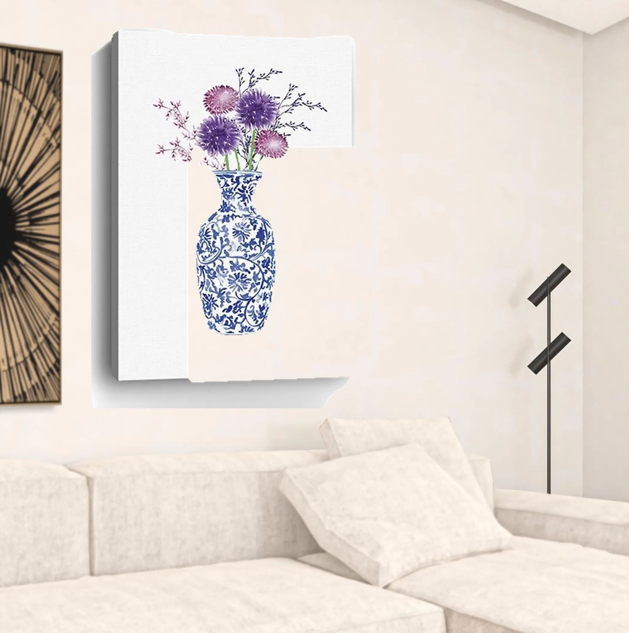48″ x 32″ Blue and White Life Floral Vase Canvas Wall Art — view 3